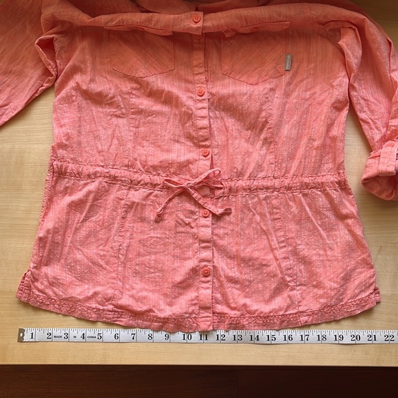 EUC Columbia Camp Henry Tie Waist Athleisure Coral/Orange Button Down Shirt M - Picture 7 of 7